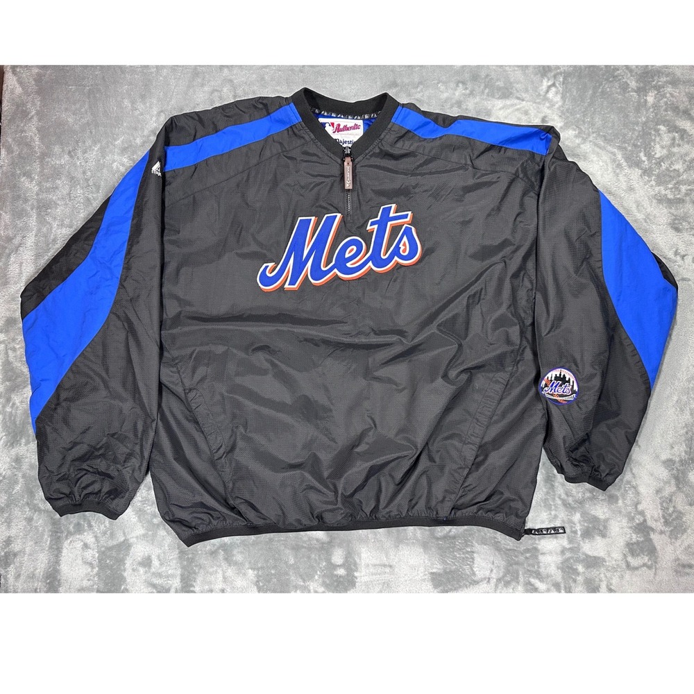 Majestic Authentic New York Mets Windbreaker Jacket‎ Mens XXL Black Blue 1/4 Zip
